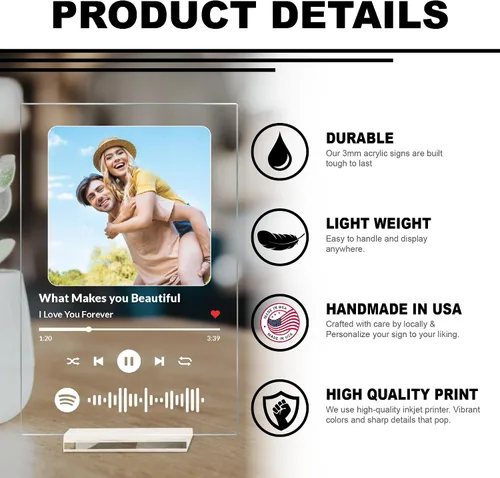 Miniatura 3 de Regalos personalizados para mujeres y hombres – Placa de canción de Spotify acrílica personalizada con foto – Regalos para parejas – Tarjeta