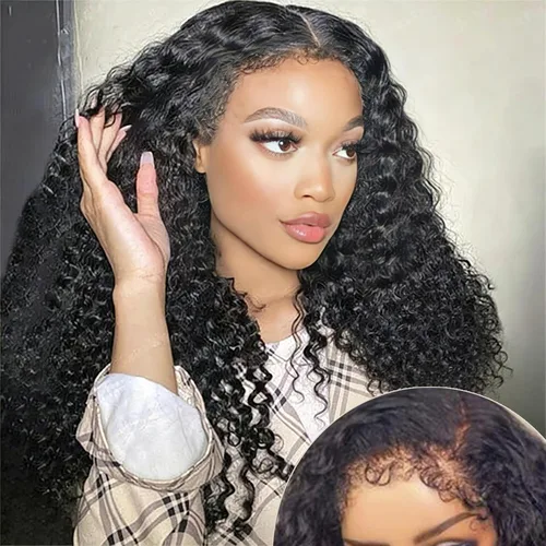 Miniatura 8 de Peluca de encaje frontal de 13 x 4 pulgadas, con bordes rizados, 4C, pelucas de cabello humano para mujeres negras, sin pegamento, encaje HD