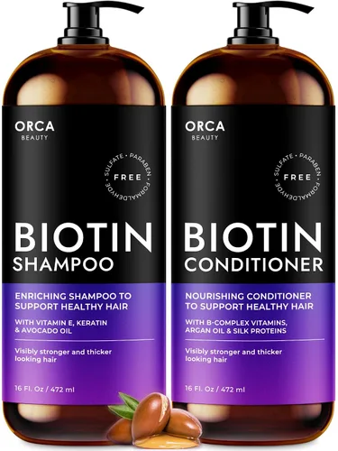 Biotin Champú y acondicionador para mujeres y hombres – Set de champú y acondicionador voluminizador para ayudar a estimular el adelgazamiento del