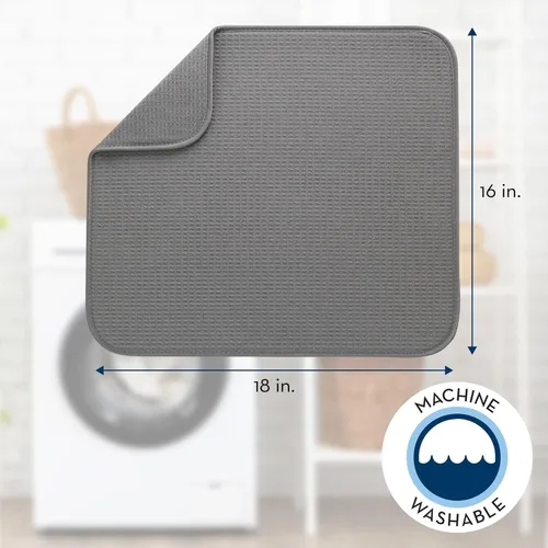 Miniatura 6 de S&T INC. Tapete de microfibra para secado de platos, reversible y absorbente para cocina, de 16 x 18 pulgadas, paquete de 2