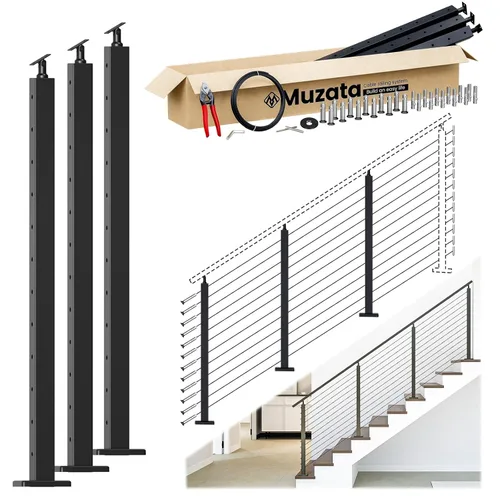 Miniatura 16 de Muzata Kit de barandilla de cable modular negro de 4 a 8 pies, kit de postes de 42 pulgadas, juego completo de sistema de barandilla de cable