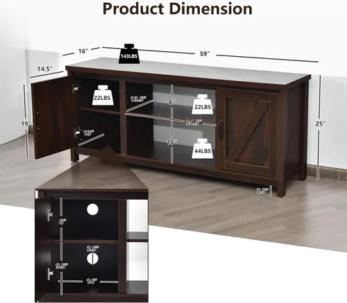 Miniatura 5 de Tangkula Soporte de TV con puerta de granero, mesa consola de TV para televisores de hasta 65 pulgadas, centro de entretenimiento multimedia con 2