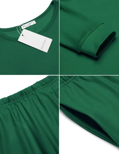 Miniatura 49 de Ekouaer Conjunto de pijama de manga larga para mujer, ropa de dormir suave con cuello redondo y bolsillos