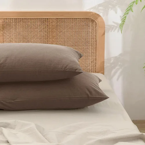 Miniatura 35 de BESTOUCH 100% Algodón Lavado Funda de Almohada para Cabello y Piel, Sensación de Lino, Suave, Cómoda, Transpirable, Juego de 2 Fundas de Almohada