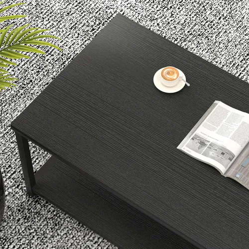 Miniatura 4 de EXCEFUR Mesa de centro pequeña, mesas modernas para sala de estar con estante de almacenamiento, mesa central rectangular de madera rústica, mesa