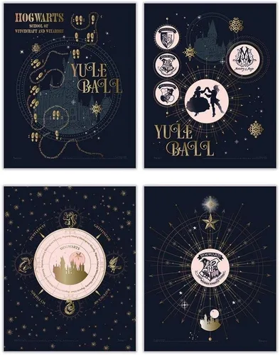 Miniatura 28 de Harry Potter - Banderas de la casa de Hogwarts - Gryffindor - Slytherin - Ravenclaw - Hufflepuff - Diseño geométrico - Juego de cuatro arte de pared