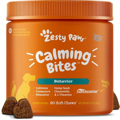Tratamientos de calmante para perros – Alivio de la ansiedad de la composición con Suntheanine – Kelp orgánico y raíz valeriana + L triptófano para