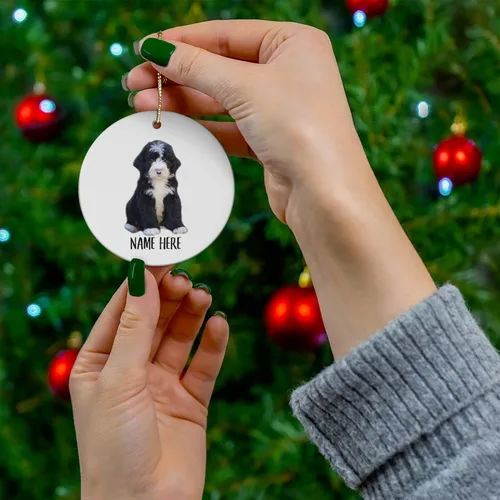 Miniatura 4 de Funny Bernedoodle Choco - Adornos para árbol de Navidad 2025, color blanco