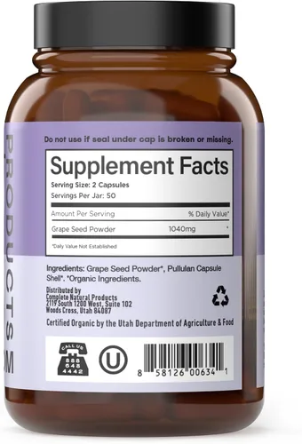Miniatura 3 de Cápsulas orgánicas de semillas de uva – 520 mg, 100 unidades – polifenoles y antioxidantes OPC