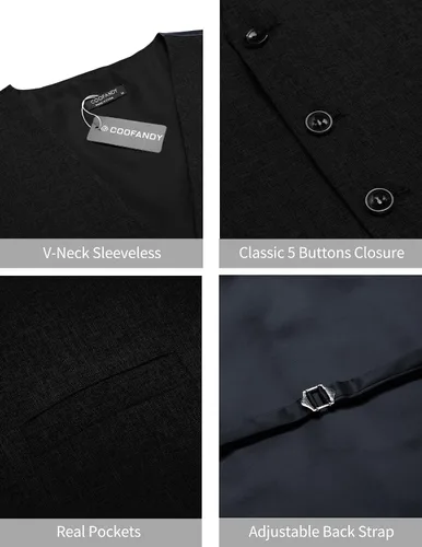Miniatura 5 de COOFANDY Chaleco de traje casual para hombre, chaleco formal ajustado para negocios, chaleco de deshierbe