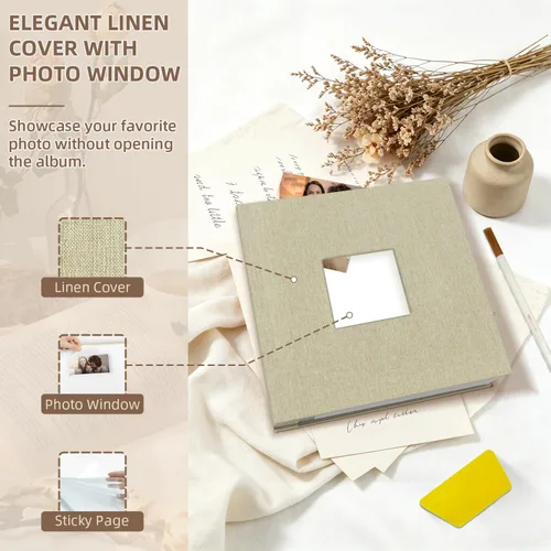 Miniatura 3 de popotop Álbum de fotos autoadhesivo con ventana de visualización de imágenes, kit de suministros de bricolaje para álbum de recortes de 40 páginas