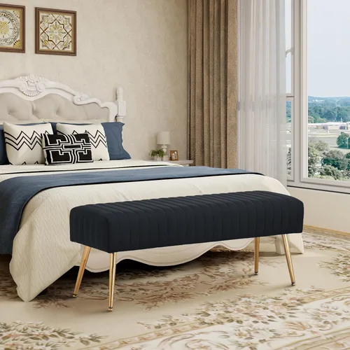 Miniatura 7 de Furnimart Banco otomano de 44 pulgadas para dormitorio, banco tapizado en el extremo de la cama con patas doradas para sala de estar, dormitorio