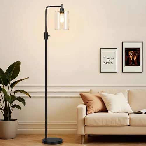 Miniatura 20 de 【Actualizada】Lámpara de pie regulable para sala de estar con pantalla de cristal, lámpara de pie moderna de níquel cepillado con bombilla LED de 900