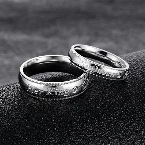 Miniatura 4 de Fashion Ahead Juego de 2 anillos de compromiso de acero inoxidable a juego para parejas con su reina, su reina, su rey, su rey, su rey, sus anillos