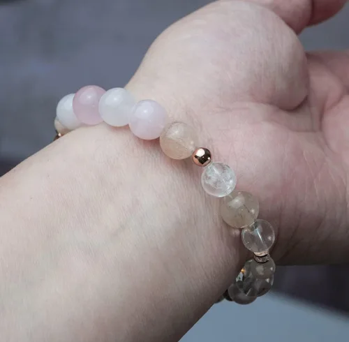 Miniatura 116 de Precious Gemstone Natural Crystal Healing Bracelet, Rutilated Quartz, Moonstone, Quartz Handmade Original Design Bracelet