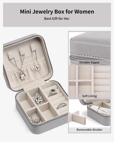 Miniatura 69 de Vlando Regalos de boda – Organizador de viaje de joyería pequeña de piel sintética, estuche de viaje para anillo, mini joyero para aretes, collar