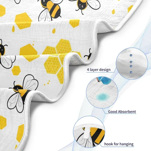 Miniatura 2 de Honey Bees - Toalla de baño para niños y niñas, color amarillo, abejorro, colmena, con capucha, toallas para recién nacidos, de algodón orgánico