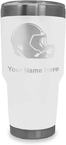 Miniatura 12 de LaserGram Vaso aislado al vacío de 20 onzas, casco de fútbol, grabado personalizado incluido (morado claro)