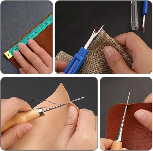Miniatura 5 de BUTUZE Kit de reparación de tapicería, kit de costura de cuero, hilo de coser, hilo encerado, agujas de coser a mano resistentes, punzón de costura