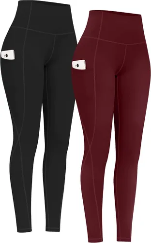 Miniatura 26 de PHISOCKAT Paquete de 2 pantalones de yoga de cintura alta con bolsillos, leggings de control de abdomen, leggings de yoga elásticos en 4 direcciones