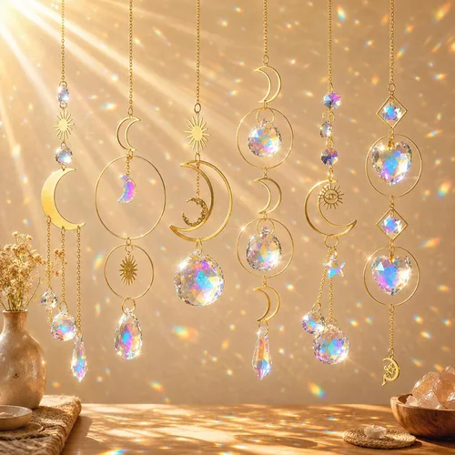 Miniatura 9 de ilclviz Atrapasoles de Cristal Colgante con Colgante de Prisma y Cadena - Ornamento con Bolas de Cristal para Ventana, 6 Piezas Plata B