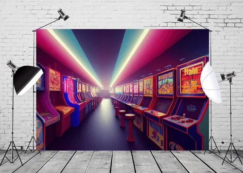 Miniatura 3 de BELECO Telón de fondo de tela para sala de juegos de 5 x 3 pies para fotografía, telón de fondo de juegos retro para decoración de fiestas, consola