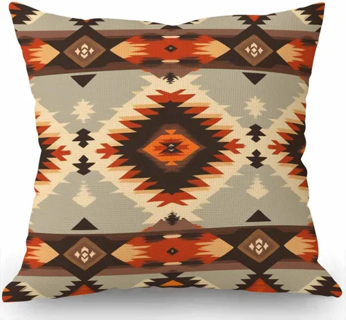 Miniatura 14 de Swono Funda de Almohada Decorativa con Patrón Étnico Abstracto Estampado del Suroeste Funda de Cojín Estilo Granja para Sofá Sillón 18x18 Pulgadas