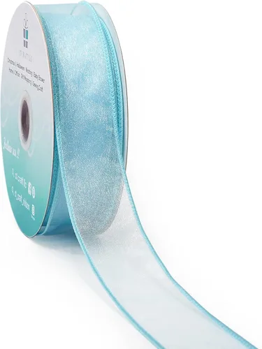 Cinta de organza transparente con alambre de 1.5 pulgadas x 50 yardas, color azul para silla de boda, lazo, ramo floral, envoltura de regalos, árbol