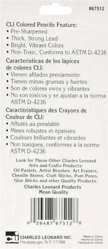 Miniatura 2 de Charles Leonard Lápices de colores preafilados, colores surtidos, 7 pulgadas, no tóxicos, 12 lápices en caja de pestañas colgantes (67512)