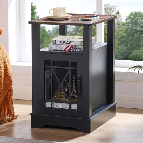 Mesa auxiliar con estación de carga, mesita de noche de granja para sala de estar, mesita de noche negra para muebles de dormitorio, armario de