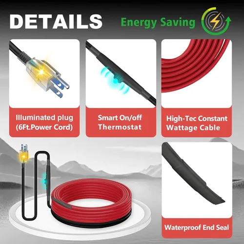 Miniatura 7 de MAXKOSKO Cable calefactor para tubería de 7 pies para protección contra congelamiento de tuberías de agua, cinta calefactora para tuberías