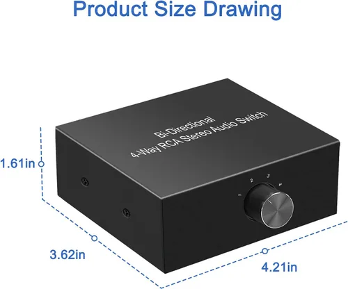 Miniatura 5 de Conmutador de audio bidireccional de canal de sonido L/R estéreo de 4 vías, 1 en 4 salidas o 4 en 1, interruptor de audio de canal de sonido L/R