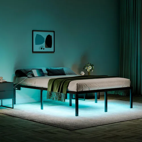 Miniatura 10 de HAVONIZD Marco de cama tamaño twin con luces LED y estación de carga - Marco de cama de plataforma de metal resistente de 18 pulgadas, no necesita