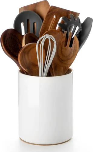 Miniatura 12 de Nucookery Soporte para Utensilios, Soporte para Utensilios de Cocina de Cerámica de 6.4", con Fondo de Corcho de Protección para Encimera, Negro