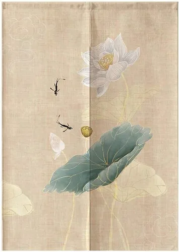 MYRU Tapiz de cortina japonesa Noren para puerta (loto blanco, 33.5 x 59 pulgadas)