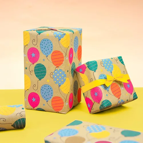 Miniatura 4 de RUSPEPA Rollo de papel de regalo de estraza - Patrón colorido de globos de cumpleaños - 30 pulgadas x 100 pies