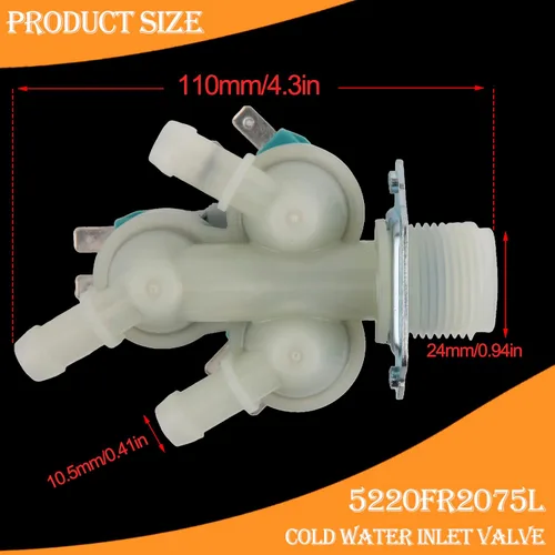 Miniatura 3 de 5220FR2075L Válvula de entrada de agua fría para LG Kenmore reemplaza 5221ER1003A AP5986564 5221ER1003C 5221ER1003D PS11728995