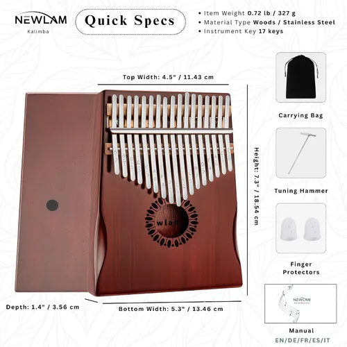 Miniatura 8 de Kalimba - Piano de pulgar de 17 teclas, piano portátil de dedo Mbira, regalos para niños y adultos principiantes