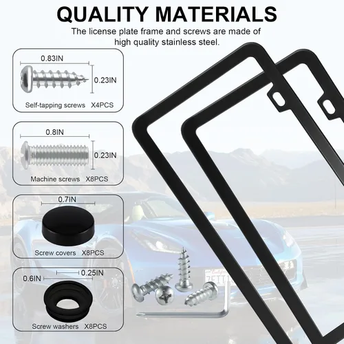 Miniatura 4 de LivTee Marcos Negros para Placas de Matrícula, Cubiertas de Placas de Matrícula de Acero Inoxidable de 2 Agujeros, 2PCS Soporte para Placas