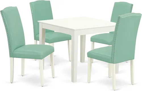 East West Furniture OXEN5-LWH-57 - Juego de mesa y sillas de cocina de 5 piezas, incluye una mesa de comedor cuadrada y 4 sillas de comedor Parsons