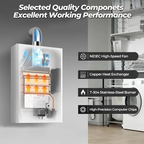 Miniatura 6 de FOGATTI Calentador de agua sin tanque, propano, instalación en interiores de hasta 4.0 GPM, 90,000 BTU calentador de agua instantáneo caliente bajo