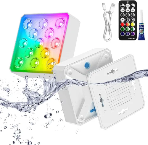 Miniatura 8 de LOFTEK Luces LED sumergibles con control remoto, 13 luces LED recargables para piscina enterrada sobre el suelo, IP68 impermeable 16