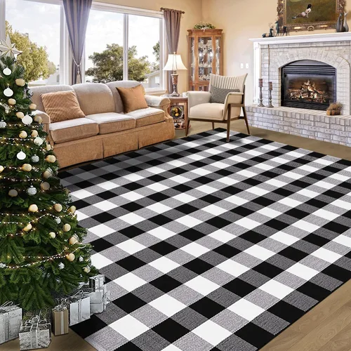 Miniatura 12 de Buffalo - Alfombra lavable de 5 x 7 pies, alfombra de algodón tejida a mano para interiores o exteriores, alfombra de área grande para sala