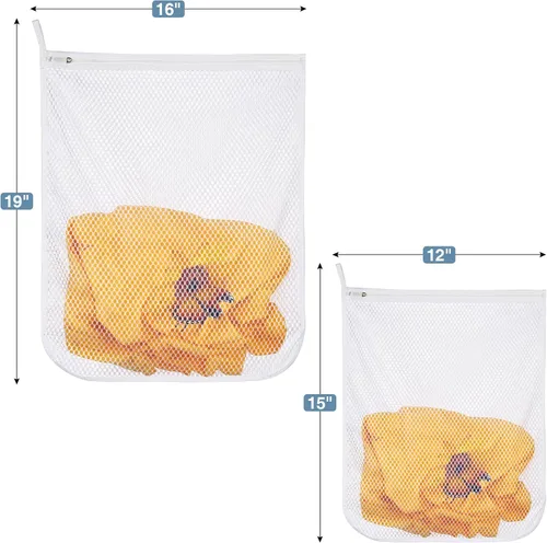 Miniatura 5 de 3 piezas Bolsas de lavandería duraderas de malla de panal para prendas delicadas 16" x 19" (2 grandes) 12" x 15" (1 mediana)