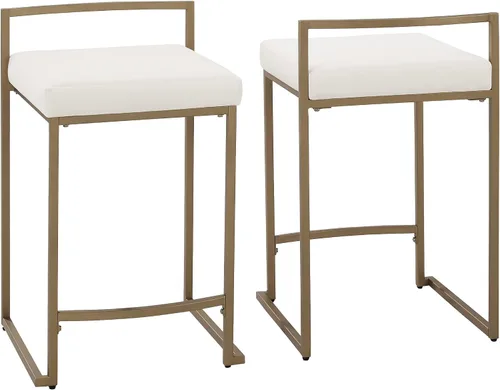 Miniatura 4 de Crosley Furniture Harlowe - Juego de 2 taburetes de bar tapizados con altura de mostrador, cocina y comedor, crema y dorado