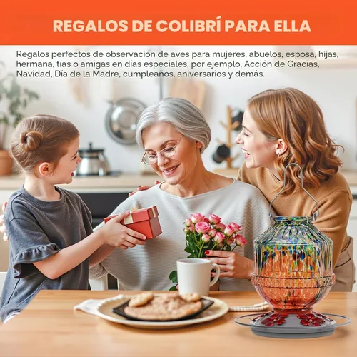 Miniatura 7 de Comederos para colibríes de vidrio soplado para exteriores, comedero de néctar para pájaros silvestres de 25 onzas con percha y 5 puertos
