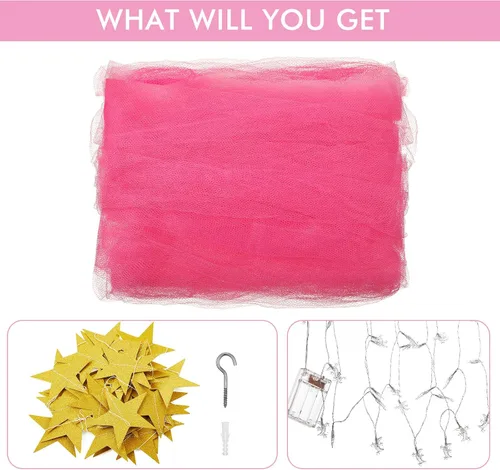 Miniatura 6 de Tatuo Red de malla para colgar en la cama, toldo de cama y 40 luces LED parpadeantes y guirnalda colgante de estrellas de 13.1 ft para camas