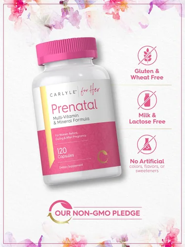 Miniatura 5 de Carlyle - Vitaminas prenatales para mujeres 120 cápsulas Fórmula multivitamínica y mineral con ácido fólico Suplemento sin organismos