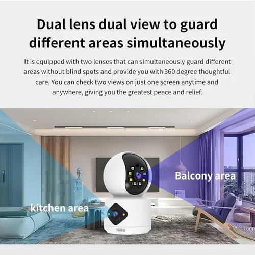 Miniatura 2 de EVERSECU Cámara interior de doble lente de 2K 3MP, cámara WiFi de 2.4 GHz con cable para bebé doméstico, detección de movimiento AI, seguimiento