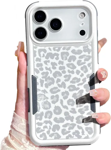 Miniatura 10 de Funda magnética para iPhone 17 Pro, compatible con Magsafe, lindo estampado de leopardo blanco guepardo, resistente, resistente, protección